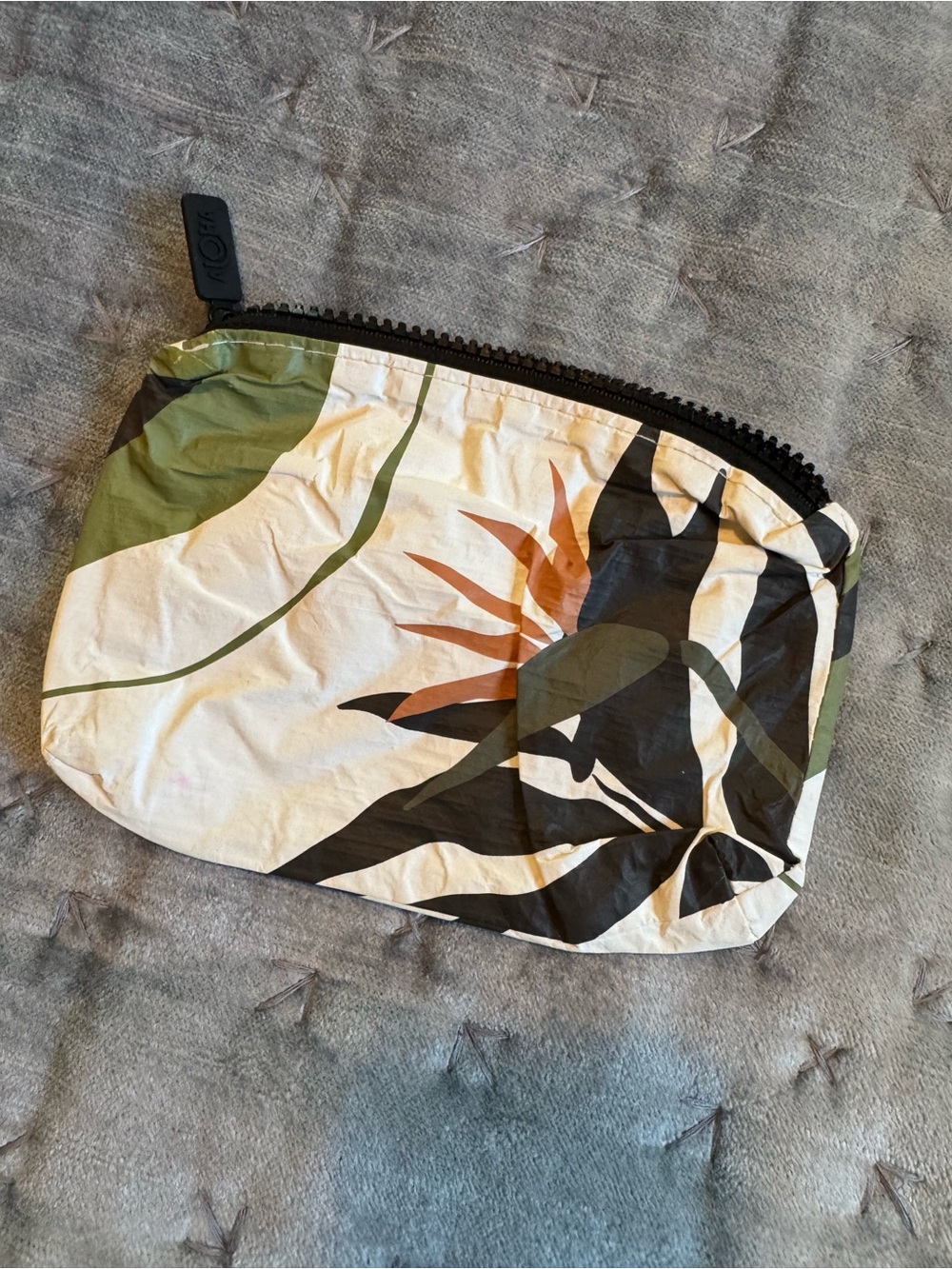 ALOHA Collection Tropical Floral Mini Pouch in Green, Black & Cream